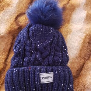 Blue Speckled Insulated Pom/Pom Cap